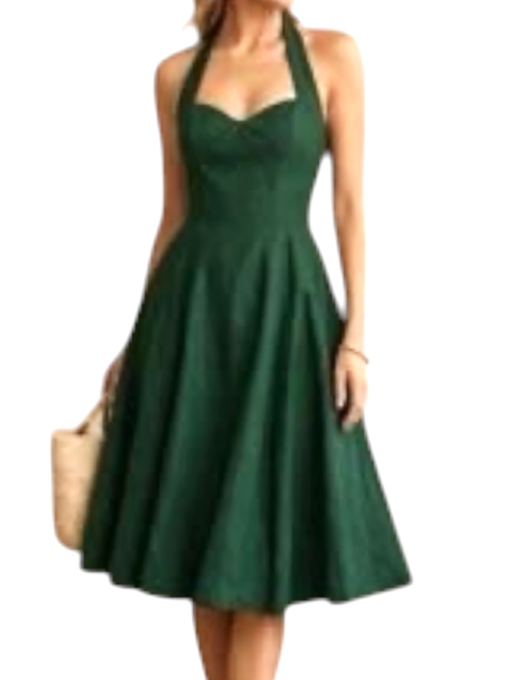 Unique Vintage Halter Swing Dress - Emerald Green Size L